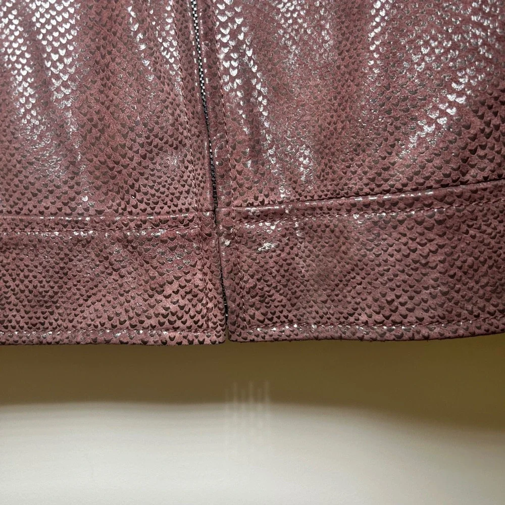 Terry Lewis Brown Snakeskin Embossed Genuine Leather Jacket Women Medium Moto